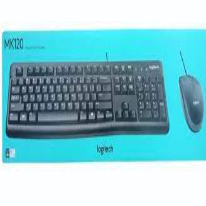 logitech MK120 Wired USB Keyboard and Mouse Set for Windows, Optical Wired Mouse, Full-Size Keyboard, USB Plug-and-Play, Compatible for PC, Laptop – Black